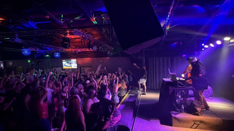 A big crowd in front of the stage at Twain's