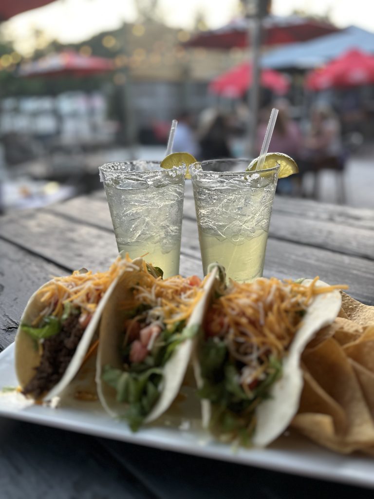 Taco Tuesday tacos and margaritas on the patio at Twain's Tavern in Pasadena, MD